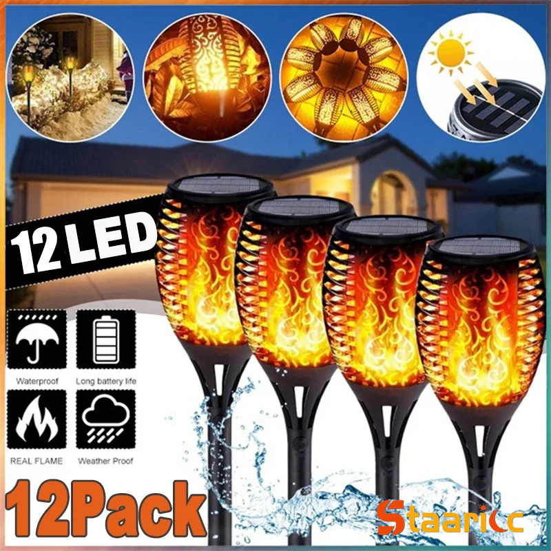 Fire Torch Solar - 1-12PCS 12LED Solar Flame Torch Lights