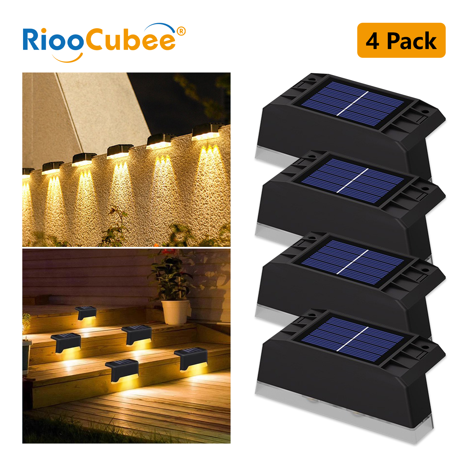 Outdoor Lighting On Stairs - RiooCubee 4 Pack Solar Step Lights