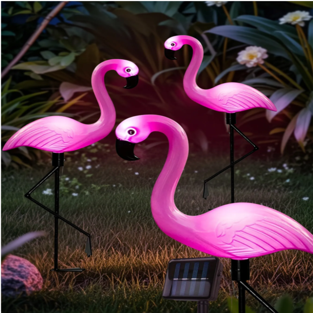 Outdoor Lighting Driveway - 3Pcs Solar Powered Flamingo Ground Stake