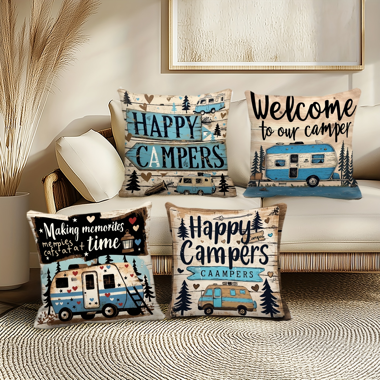 Vintage Country Camping Pillow - Outdoor Adventure Vans recensie en prijs
