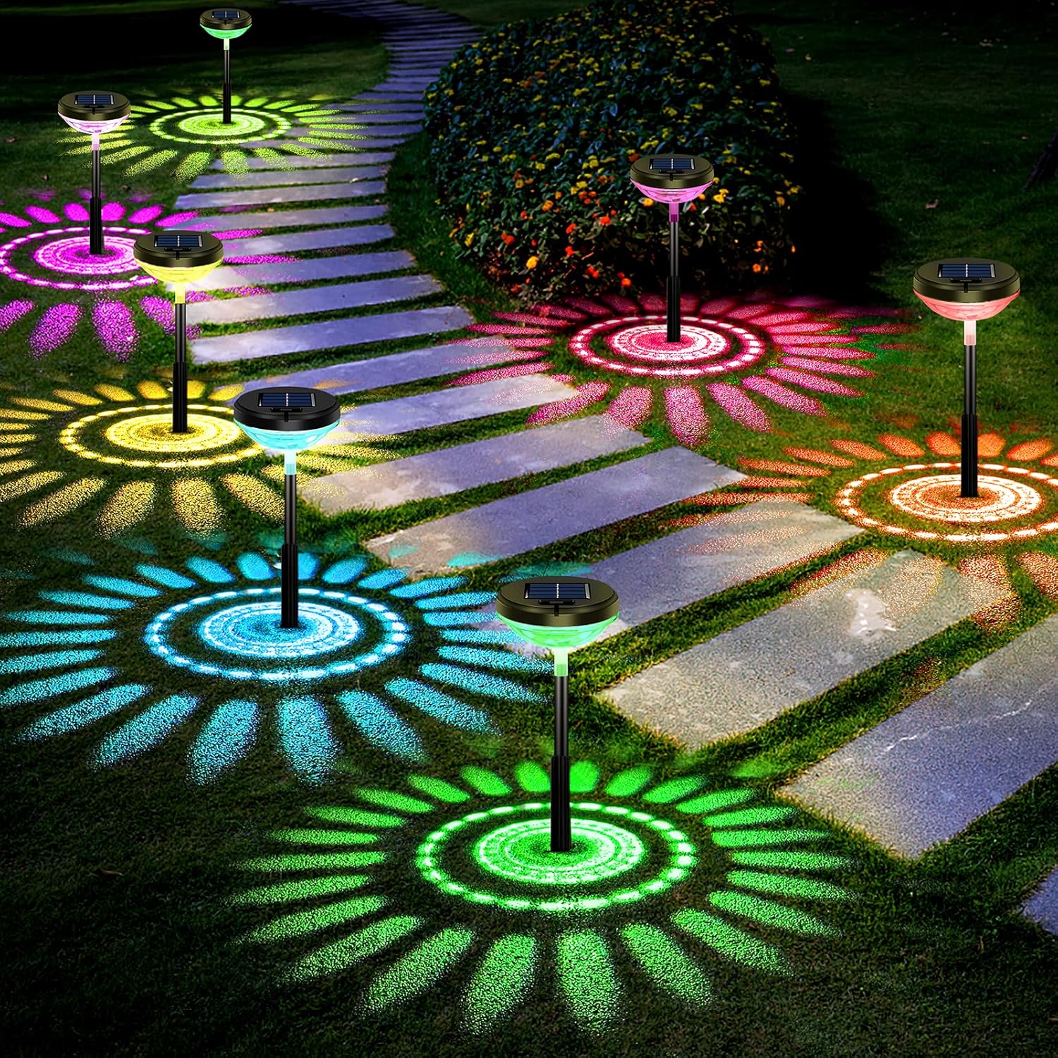 Color Changing Outdoor - 6 Pack Solar Pathway Lights with