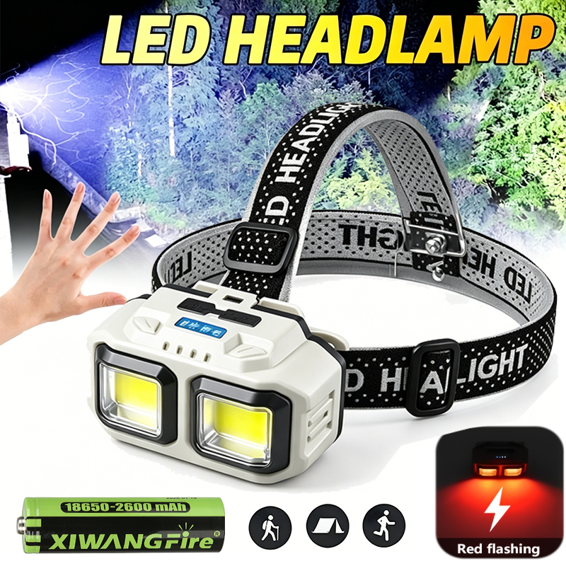 Outdoor Lighting For Christmas - COB LED Headlamp Rechargeable Headlight,Waterproof Work