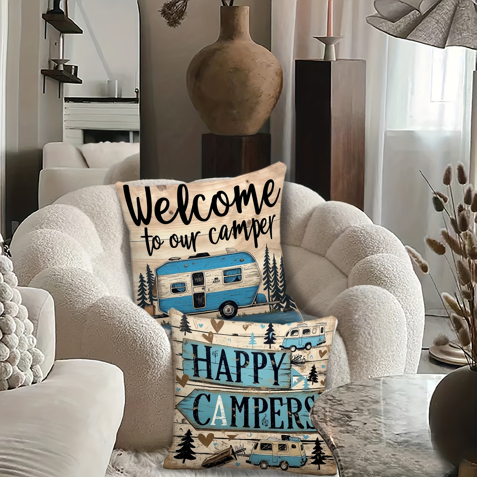 Vintage Country Camping Pillow - Outdoor Adventure Vans recensie en prijs